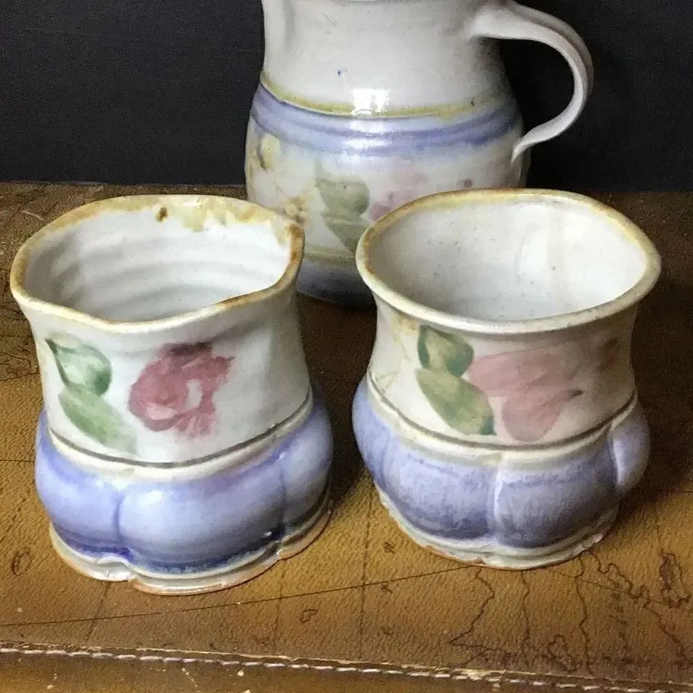 Drink, vintage pottery serving set ￼2 glasses 2 coffee cups and pitcher From Ben